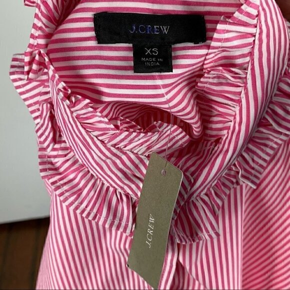 J Crew Re-imagined top style as700 size XS pink white pinstriped ruffle - Picture 9 of 13